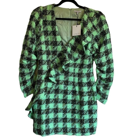 Atoir Leave Me Be Plaid Ruffle Tweed Mini Dress in Aspen Green Size 12 NWT - Picture 2 of 13